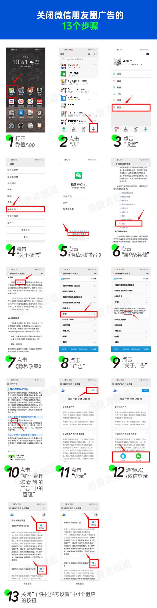 关闭朋友圈广告至少需要经过13个步骤、点击16次