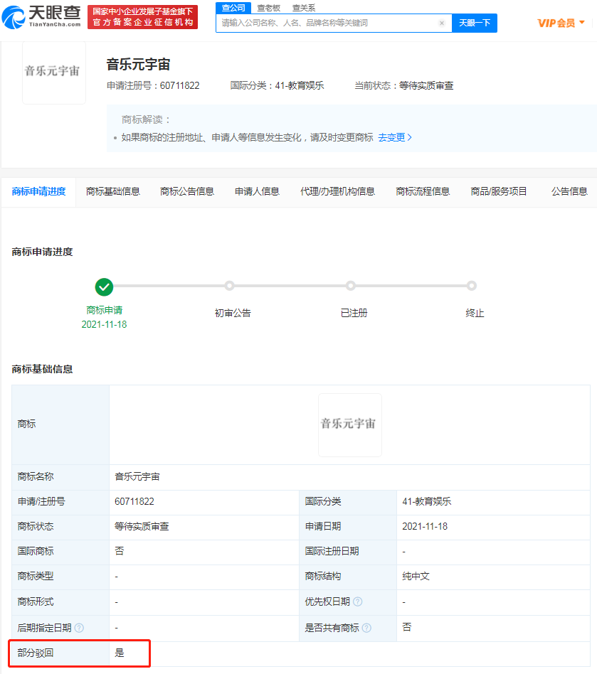 网易申请音乐元宇宙商标被驳回
